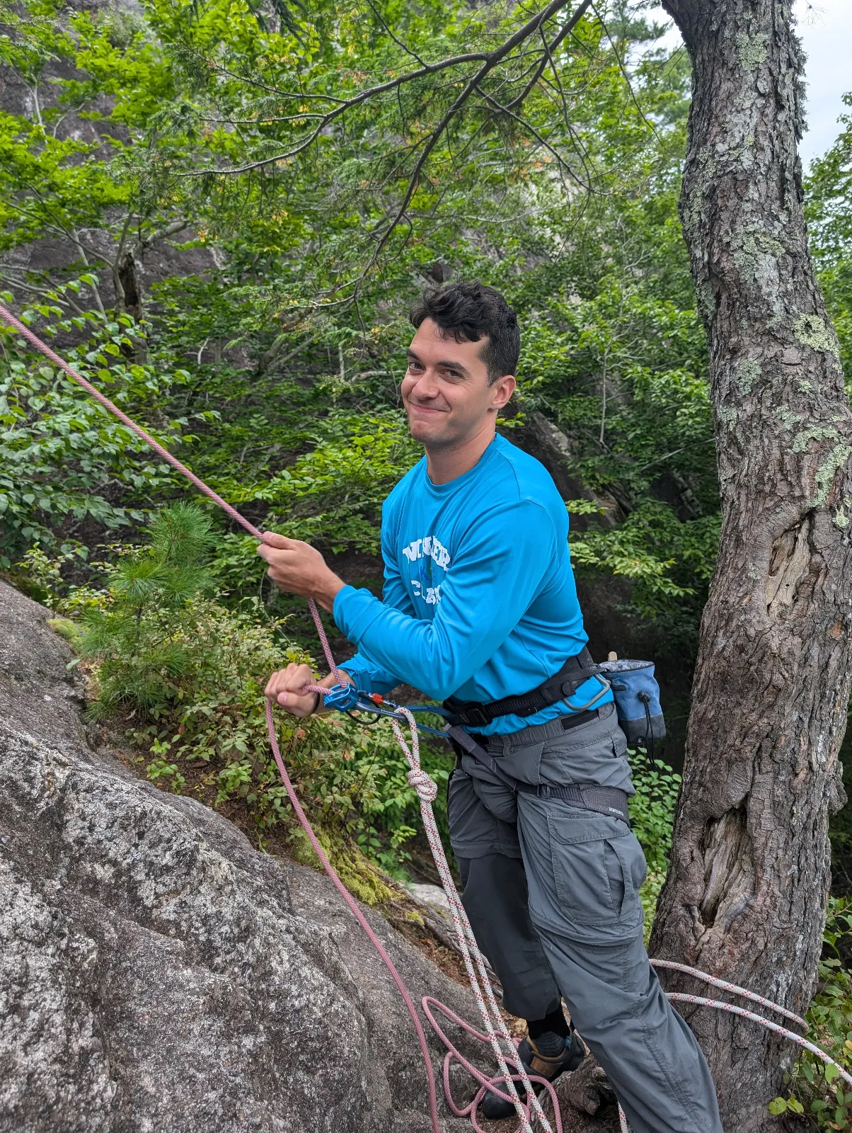 Climbing belay photo.